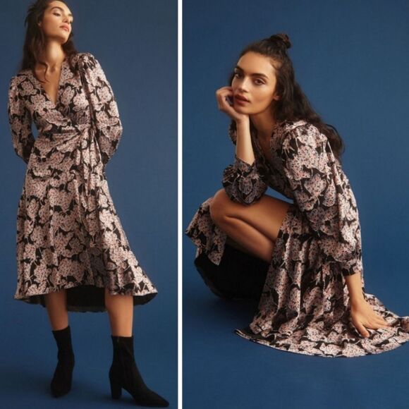Caballero Burnout Floral Midi Wrap Dress Anthropologie Regency Size XL - Picture 1 of 16